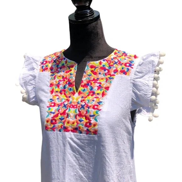 Kirundo Colorful Embroidered White Summer Dress size Small - Picture 9 of 14